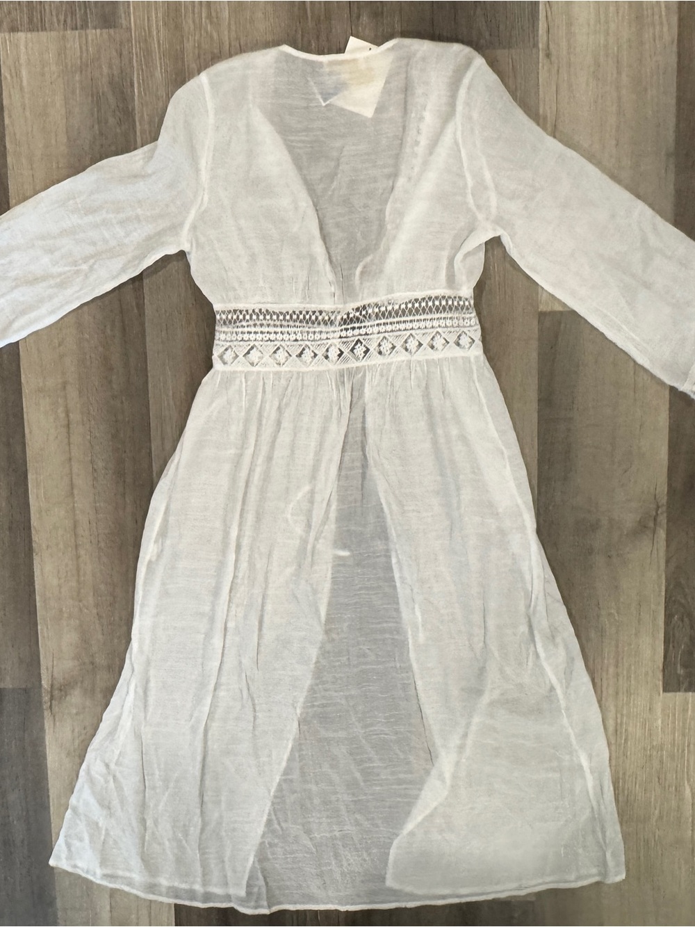 White Sheet Embroidered Tie-Waist Duster or Bathing Suit Cover - Picture 9 of 10